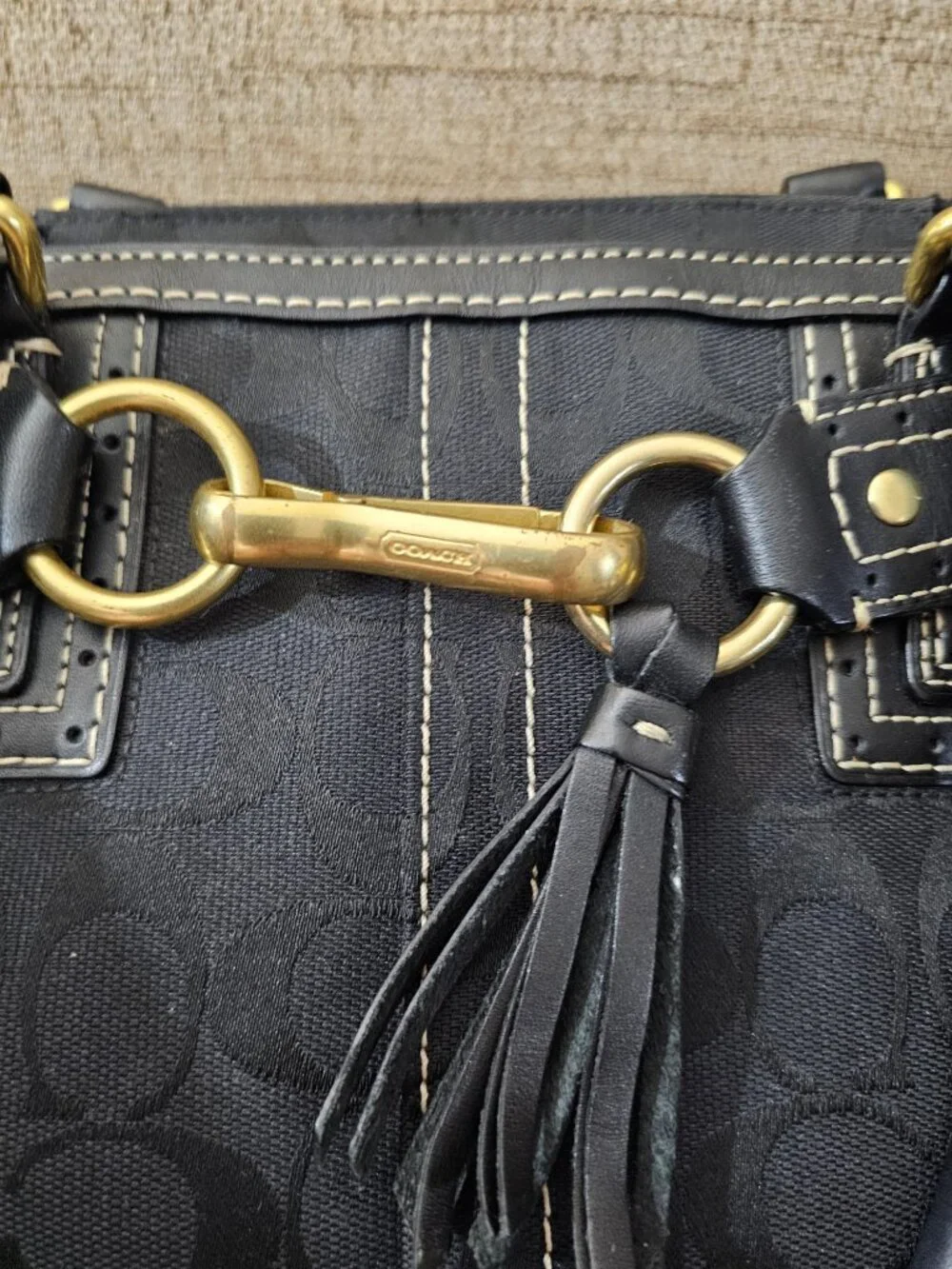 Vintage Coach 10507 Black Signature Jacquard Leather Satchel Y2K 2007